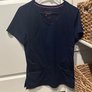 Women’s purple label yoga Navy V-Neck Scrub Top size medium
